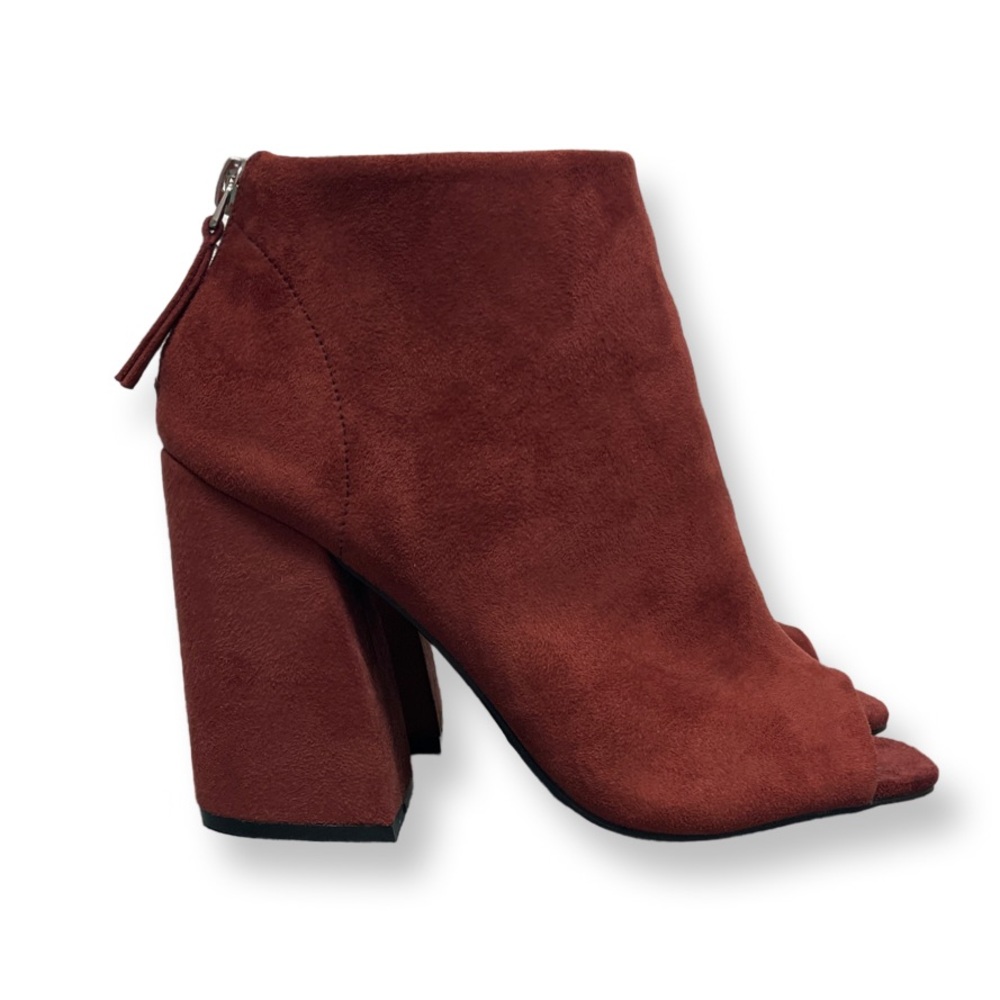 Qupid Stretch Suede Peep Toe Ankle Boots Women’s 6.5 Merlot Colored🍁